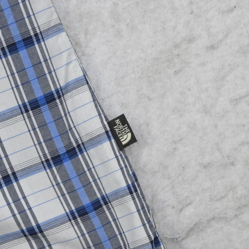The North Face Button Up‎ Mens M Regular Blue White Plaid Short Sleeve Nylon